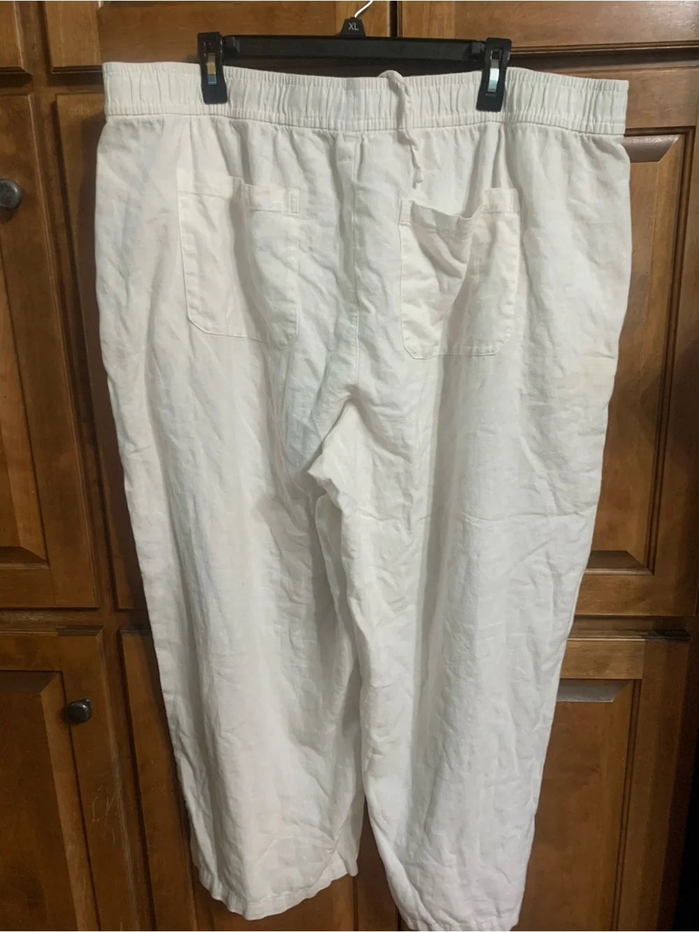 Men’s white linen 2XL beach summer casual pants with drawstring. Worn for beach